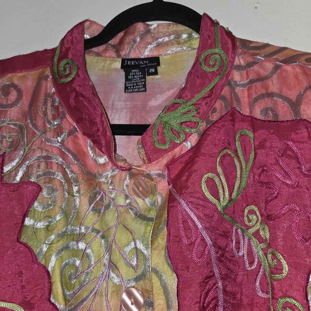 Vintage Jeevan Silk Top Jacket Plus Sz 2X Art To Wear Artsy Textured Silk Blend - Picture 2 of 16